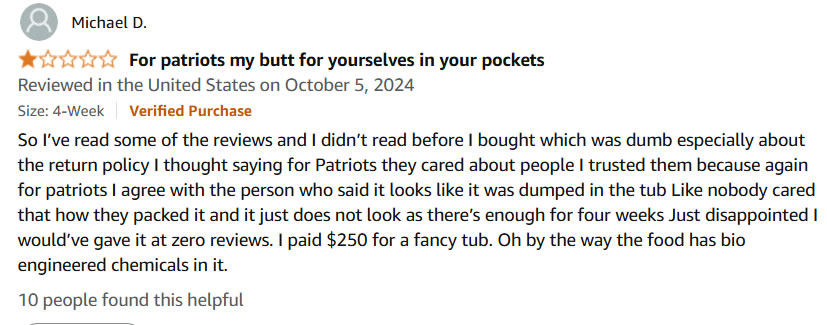 4Patriots 1-Year Emergency Food Supply Review + Consumer Reports and Cost
